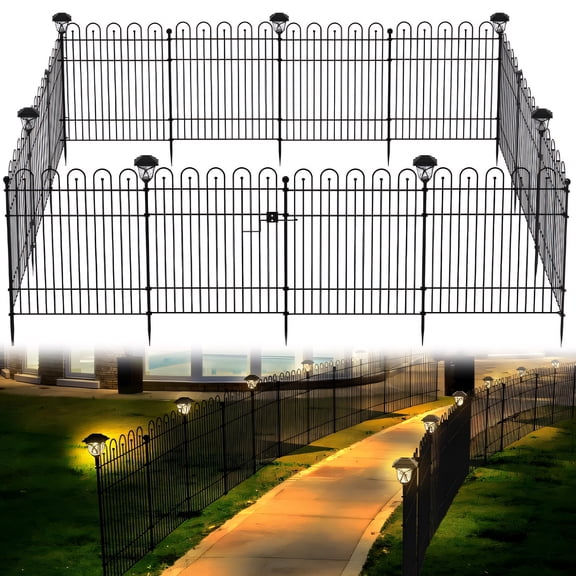 Yacona 10 Panels Garden Fence Animal Barrier, 32 in (H) x23.6ft (L) Outdoor Dog Fence with Lights, No Dig Fencing for Yard
