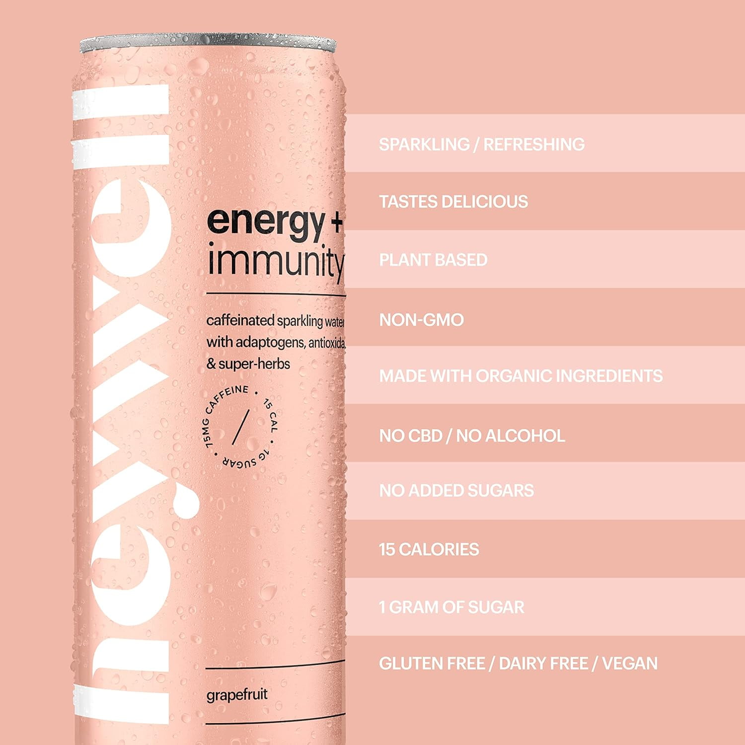 (Pack of 12), Heywell Sparkling Beverage Energy + Immunity, Grapefruit, 12 fl oz