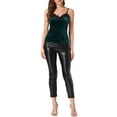 thumbnail image 2 of INSPIRE CHIC Women's Velvet Lace Spaghetti Strap Cami Top XS Peacock Green, 2 of 6