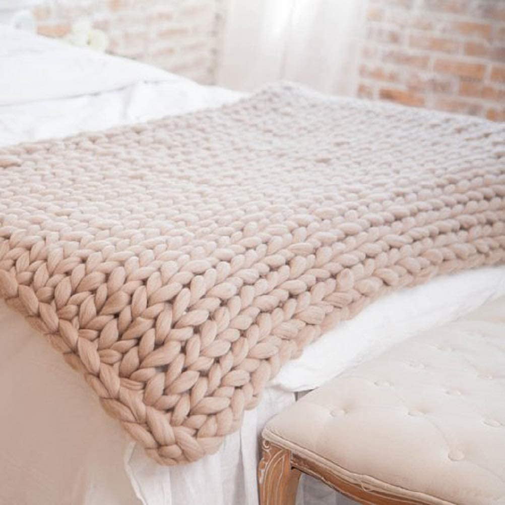 Thicken Handmade Chunky Knit Blanket Large Thick Wool Bulky Knitting Throw  Bed Rug Blanket Soft Cozy Polyester Bulky Blankets for Cuddling up in Bed