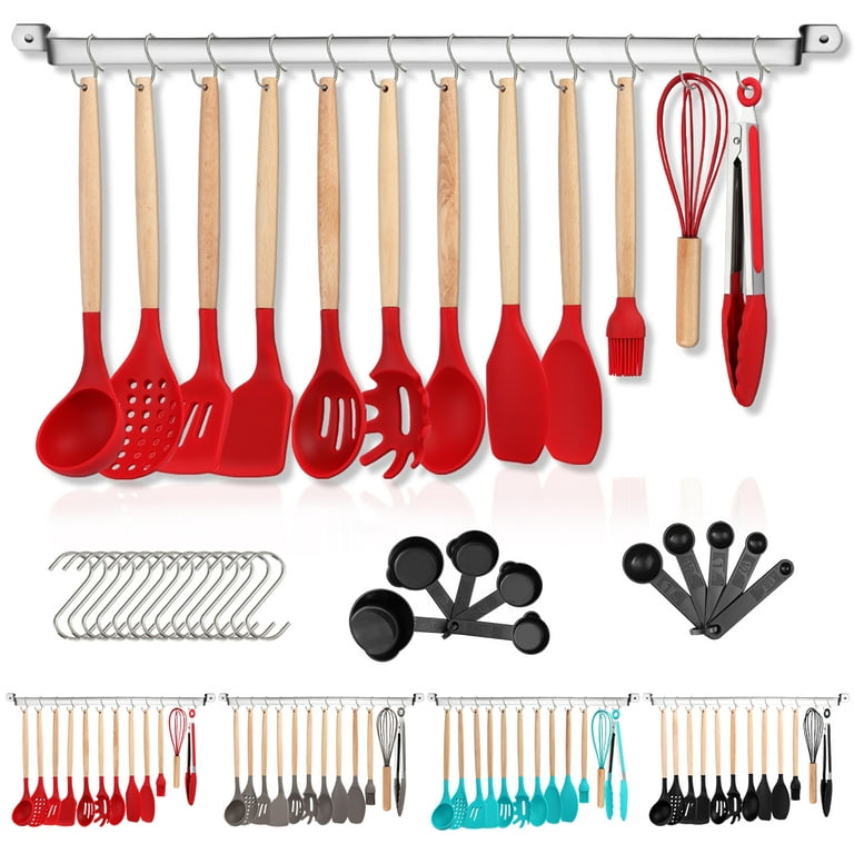Reanea Silicone Kitchen Utensils Set 38 Pieces and Utensil Holder (Red), Size: 5.51 x 5.51 x 14.17