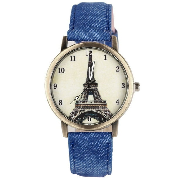 Women Eiffel Tower Denim Leather Quartz Watch Women Casual Women