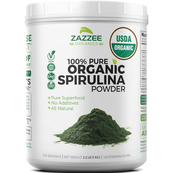 Zazzee Organics 100% Pure Organic Spirulina Powder | 303 Servings | 2.2 LB (1kg)