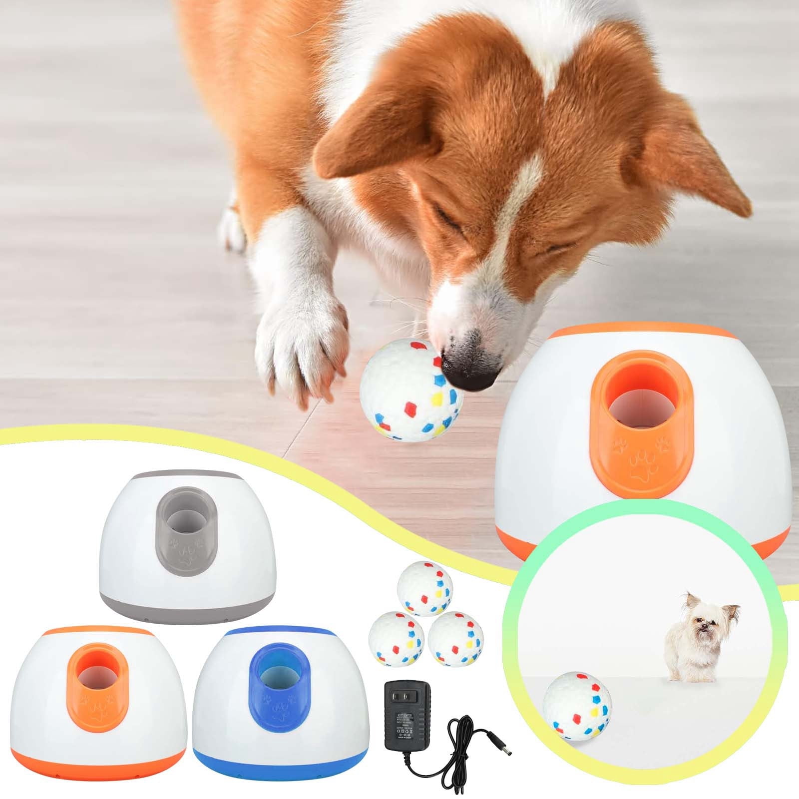 Automatic Dog Ball Launcher - Interactive Tennis Ball Thrower for Medium/Large Dogs, 10-30 ft Distance, Rechargeable Fetch Machine with 3 Balls - Mental Stimulation Toy