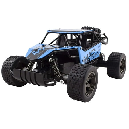 Nascar Diecast 1 64 24 RC Truck 2.4 GHz Mad Turbo King Cheetah Diecast Body Remote Control Buggy Car 1:18 Scale RTR With Working Off-Road Suspension High Speed Radio Control Hobby Truggy Rechargeable Battery Included (Blue) ()