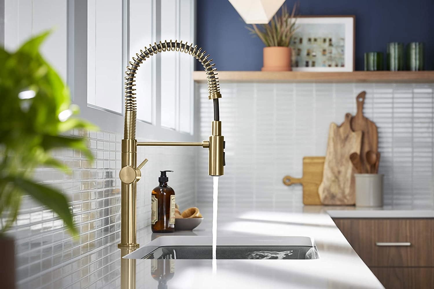 KOHLER 22973-VS Crue High-Arc Kitchen Faucet with Pull Down Spring Spout, Professional Pre-Rinse Kitchen Faucet, Commercial Faucet, Vibrant Stainless
