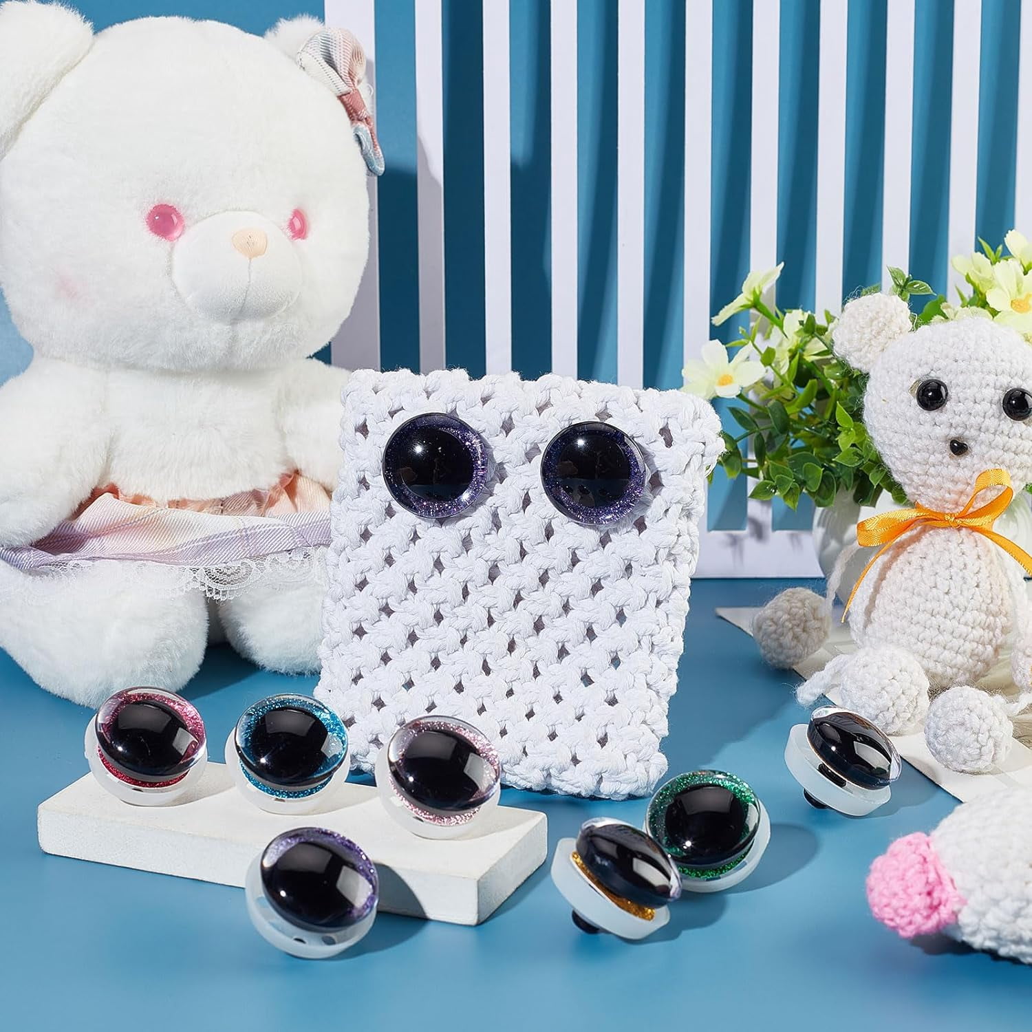 PH 24 Sets Plastic Safety Eyes 6 Colors Stuffed Glitter Animal Eyes 35mm Craft Crochet Eyes for Teddy Bear Amigurumi Craft Puppet Plush Animal Making for DIY