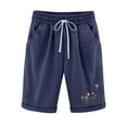 thumbnail image 2 of Aayomet Shorts For Women Women Bermuda Shorts Elastic Waist Wide Leg Shorts with Pockets & Belts,Navy M, 2 of 5