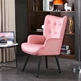 thumbnail image 3 of Modern Accent Chair, Elegant Velvet Fabric Vanity Chair, Button-Tufted Upholstered Makeup Chair with Backrest, Armrest and Solid Wood Legs, Home Furniture Chair for Living Room Bedroom, Pink, 3 of 7
