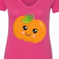 thumbnail image 4 of Inktastic Halloween Pumpkin, Smiling Pumpkin, Trick or Treat Women's V-Neck T-Shirt, 4 of 5
