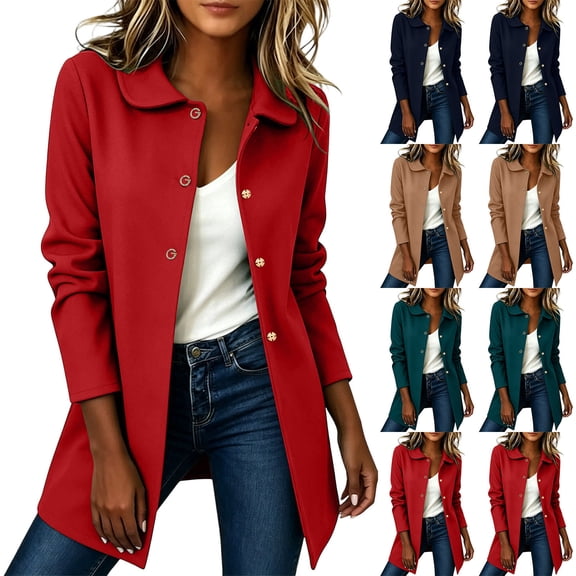 Danhjin Fall Coats for Women Lapel Long Sleeve Casual Button Long Jackets Winter Going out Outdoor Fashion Outerwear
