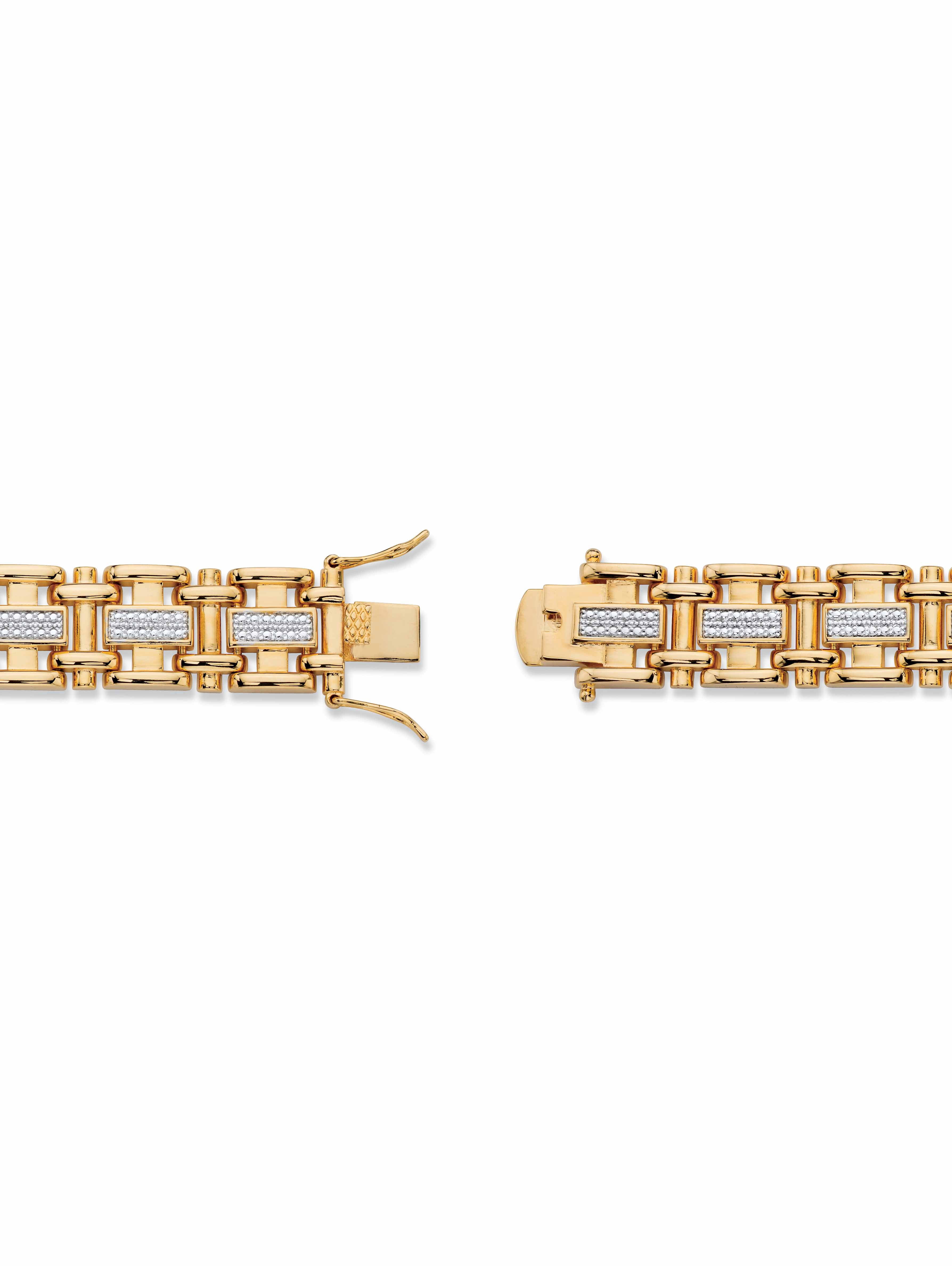 PalmBeach Jewelry Men's Diamond Accent Pave-Style Two-Tone Bar-Link Bracelet Yellow Gold-Plated 8.5"
