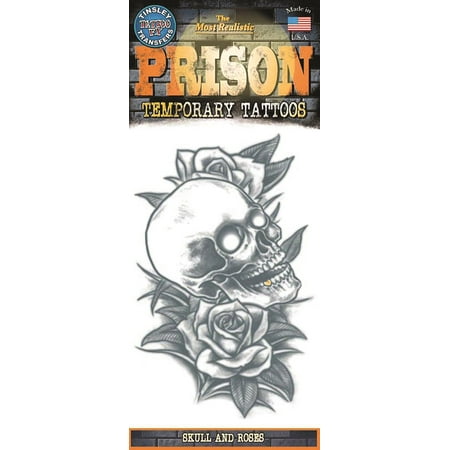 Tinsley Transfers Skull And Roses Prison Temporary Tattoo FX, Black White