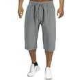thumbnail image 2 of Prolriy Mens Pants Linen Pants Men, Men Capri Pants Baggy  Pants Drawstring Yoga Beach Pants Men's Pants Grey XL, 2 of 3