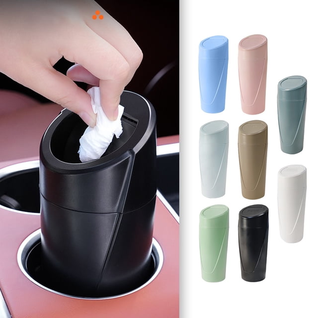 Papelera para coche - Mini contenedor de coche con tapa abatible, plástico ABS, recipiente de almacenamiento de 7,87" para casa y oficina, fácil de limpiar, blanco/azul/beige/verde menta