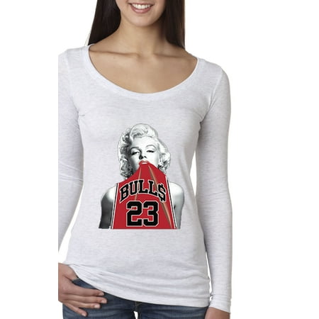 Jordan Shooting Sleeve New Way 419 - Women's Long Sleeve T-Shirt Marilyn Monroe Bulls 23 Jordan Red Jersey ()