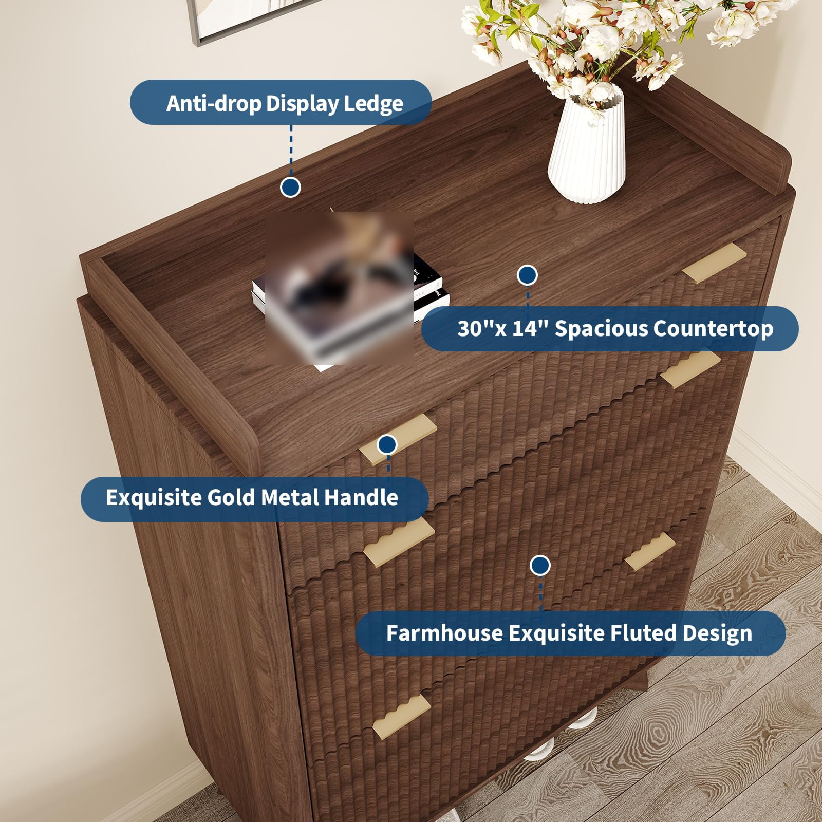 Accreate 48" Tall Freestanding Fluted Shoe Storage Cabinet with 2 Flip Drawers, Hidden Narrow Shoe Rack Organizer Cabinet Storage for Entryway Living Room