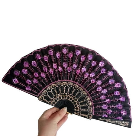 

MRULIC Spanish Lace Silk Folding Hand Held Dance Fan Flower Pattern for Party Wedding I
