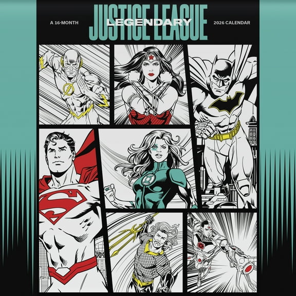 Trends International, Justice League Classic 2026 Wall Calendar, 12'' X 12'', 16-Month Calendar with Stapled Binding