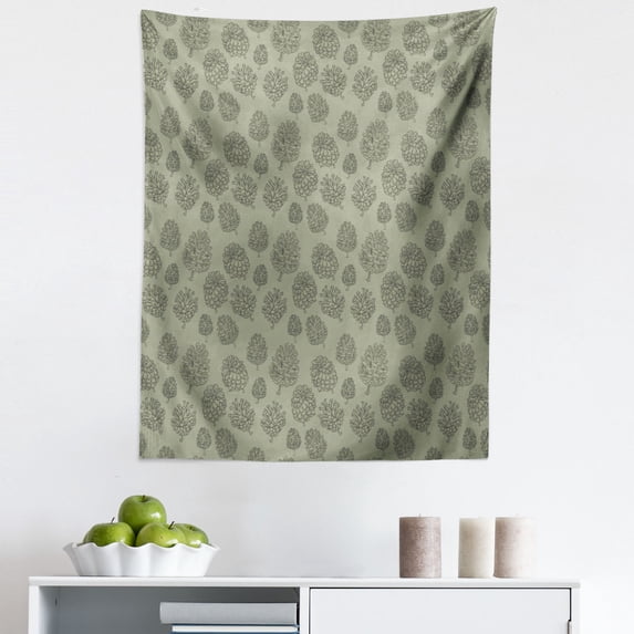Pine Cone Tapestry, Plants Woodland Conifer Organic Herbal Treatment on Polka Dots Boho, Fabric Wall Hanging Decor for Bedroom Living Room Dorm, 5 Sizes, Pale Sage Green Grey, by Ambesonne