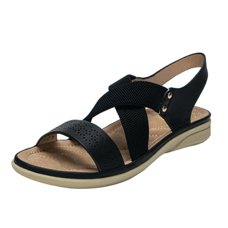 

BSDHBS Women s Sandels Ladies Comfortable Roman Elastic Hollow Out Casual Women Sandals Black Size 40