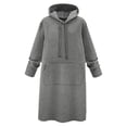 thumbnail image 3 of Plus Size Women's Longline Hooded Sweatshirt Loose Fit Over Knee Sweatshirt (Grey XL), 3 of 3