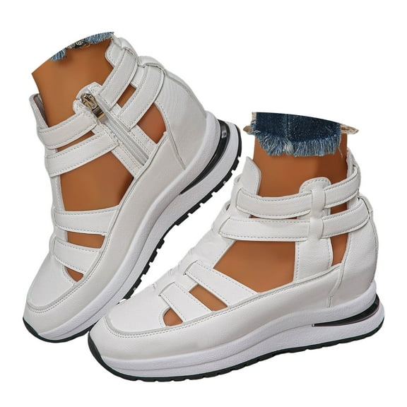 IUJSOY Walking Shoes Women Closed Toe Gladiator Sandals Zipper Hollow out Platform Wedges Heels