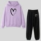 thumbnail image 2 of Gibobby Conjunto de sudadera y pantalones Traje pantalón térmico con capucha y estampado de de corazón para mujer(Morado,M), 2 of 3