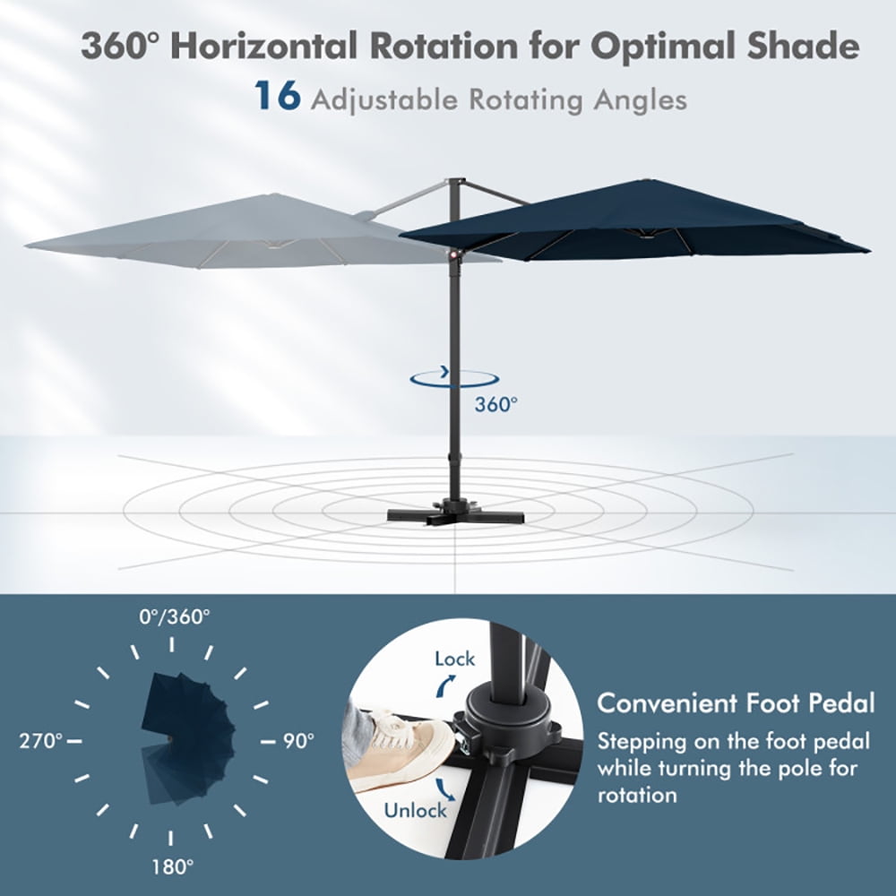 Aimee Lii 9.5 Feet Square Patio Cantilever Umbrella with 360° Rotation, Table Umbrella Outdoor for Patio Pool Beach, Navy Aimee Lii 9.5 Feet Square Patio Cantilever Umbrella with 360° Rotation, Table Umbrella Outdoor for Patio Pool Beach, Navy