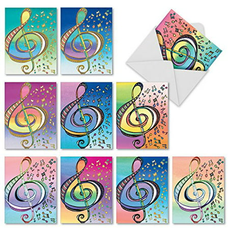 'M2315 DESIGN TUNES' 10 Assorted Thank You Note Cards Feature Whimsical Musical Symbols with Envelopes by The Best Card (Best Identity Card Design)