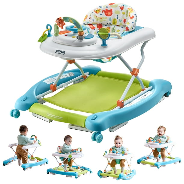 Andador para bebe 4 en 1 VEVOR, centro de actividades plegable para bebes con ruedas, altura ajustable en 3 posiciones, bandeja para música y juguetes, asiento de aprendizaje