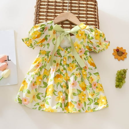 

Aayomet Girls Dresses Toddler Girls Short Sleeve Floral Prints Princess Dress Dance Party Dresses Clothes Yellow 2-3 Years