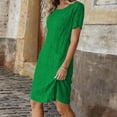 thumbnail image 4 of Women's Casual Short Sleeve Midi Dress Round Neck Textured Fabric A-Line Silhouette with Pockets Lightweight Breathable Work Office Daily Wear Sheath Dress, 4 of 7