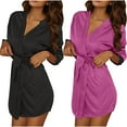 thumbnail image 2 of ylioge Lightweight Satin Robes for Women 2 Pack 3/4 Sleeve Bathrobes Ladies Trendy Solid Color Short Length Silk Loungewear Bath Robe with Belt, 2 of 8