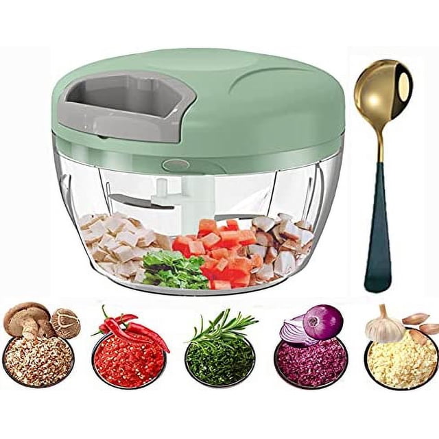 Picadora Manual + Cucharaditas, 500 ml Pica, Corta y Mezcla Verduras, Carne, Nueces, Cebollas Gracias a sus Cuchillas de Acero Inoxidable para una Cocción Rápida y Fácil