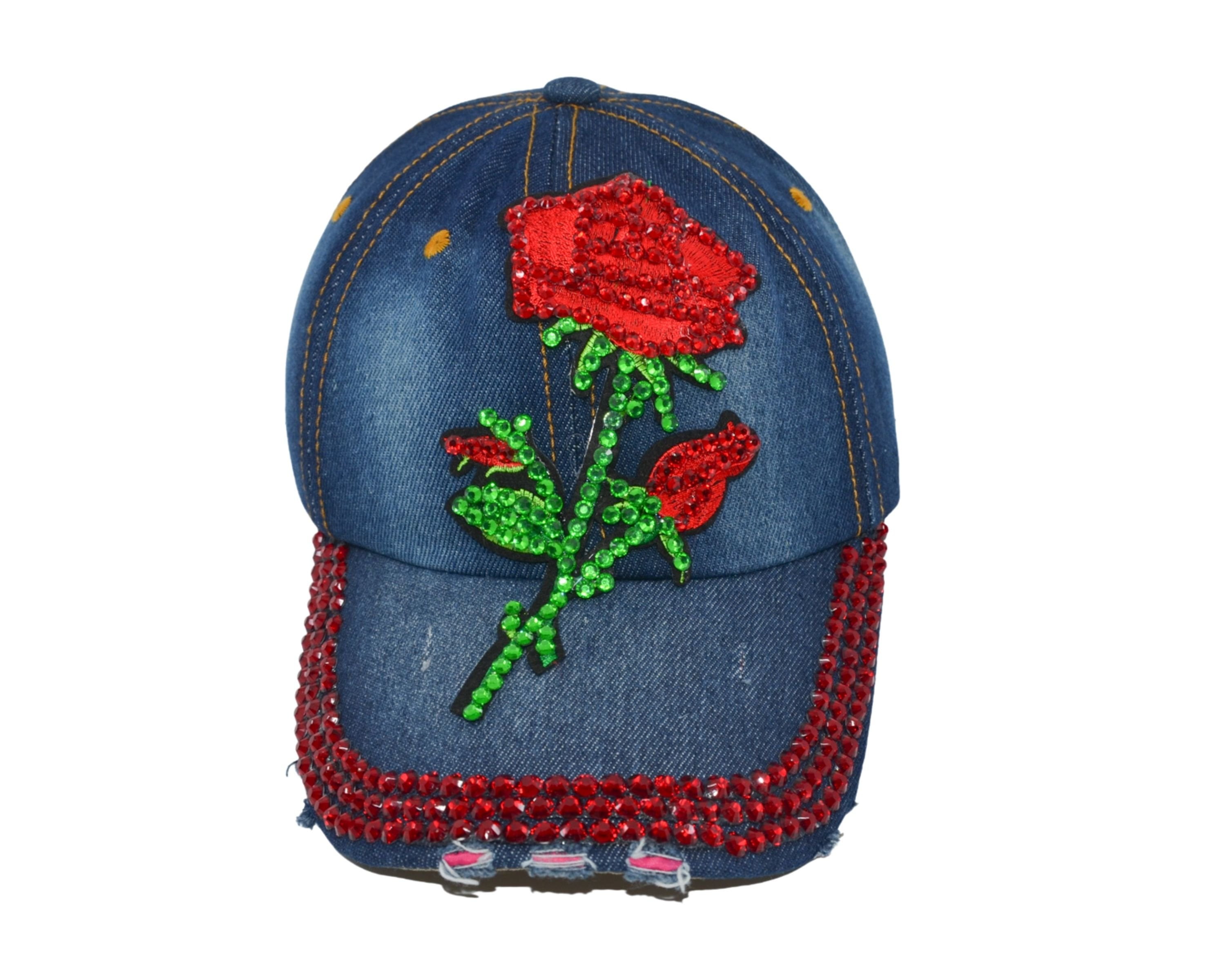 Red Rose Denim Hats for Women and Girls 