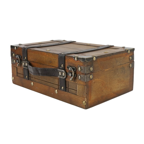Antique Decorative Wooden Storage Chest Vintage Wood Treasure Box Trunk, Wood Storage Trunk Handbag for Clothes Toys Photo Prop, Vintage Suitcases for Keepsakes, Home Decor