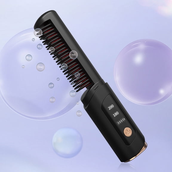 Wireless Hair Straightening Comb Negative Ion Portable Mini Curling Iron Fast Heating 30s USB Charging Ceramic Temperature Control for Travel Home Styling