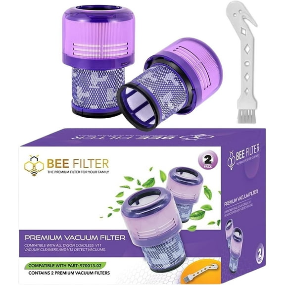 Bee Filter 2-Pack Purple Premium True HEPA Replacement Filters Compatible with Dyson V15 Detect, V15 Detect Absolute, V15 Submarine, V11 Animal Filter, V11 Filter, Part no 970013-02