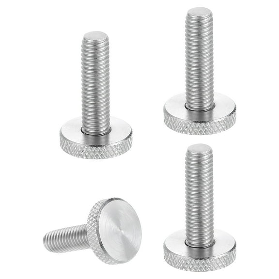 Uxcell M8 x 1.18'' x 0.79'' Knurled Thumb Screws 304 Stainless Steel Flat Head Thumb Screws 4 Pcs