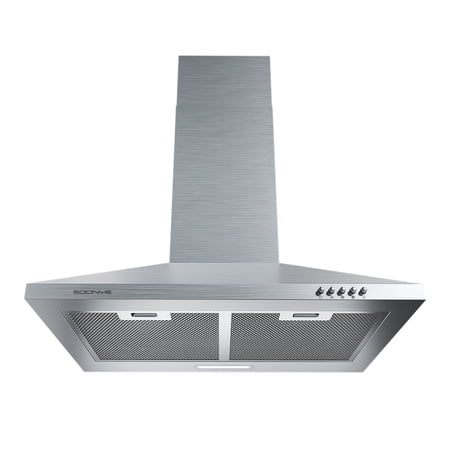30 Inch Wall Mount Range Hood Ducted/Ductless Convertible Kitchen Exhaust Hood with 450 CFM Motor, 3 Speed Fan, LED Lighting and Dishwasher Safe Filters, Stainless Steel