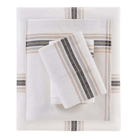 Woolrich Cotton Sheet Set Cottage Charms Print 100% Cotton Flannel Sheets Warm & Fuzzy Bedding Set King Size Sheets Fitted Pocket Fits Up to 12"" Mattress King Tan Plaid 4 Piece