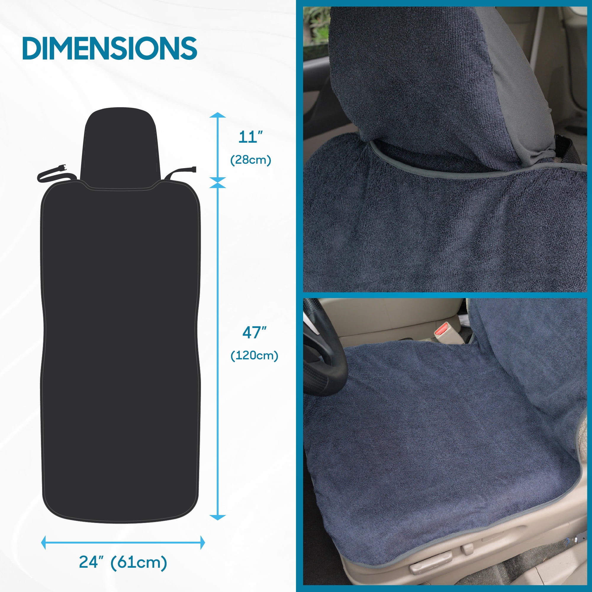 BDK UltraFit Waterpoof Car Seat Towel Cover, Gray Trim – Washable Sweat Seat Protector, Ideal for Gym Swimming Surfing Running Crossfit, Fits Most Auto Truck Van and SUV