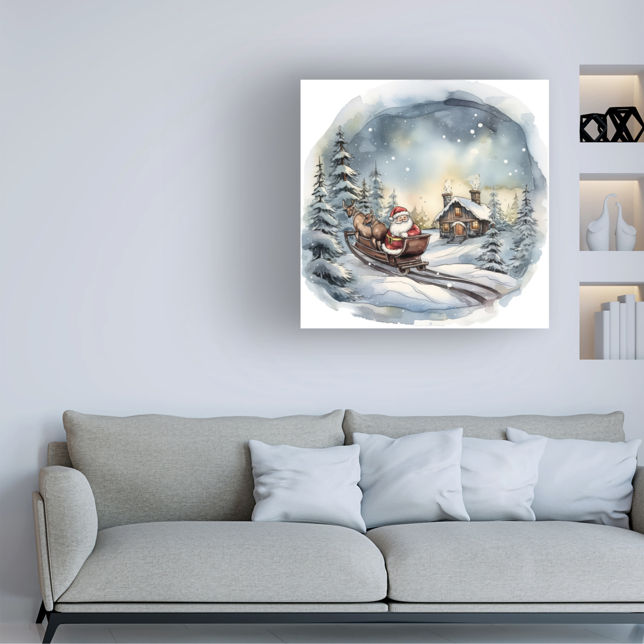 Canvas Wall Art - The Golden Valley 'Snowing On Santa' Wall Art for Living Room, Bedroom, or Office Décor by Trademark Fine Art - 24 x 24 Inches