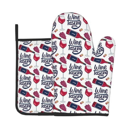 

KLL Red Wine Glass Bottle Pattern Oven Mitts and Pot Holders 2pcs Sets for Kitchen Oven Mitt Heat Resistant 536°F Oven Gloves for Kitchen Cooking and Baking