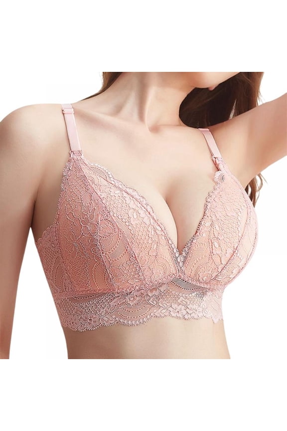 Lace Desire Wireless Bra,Wire Free Bra Lace Bralette Push Up 3/4 Cup Padded Breastfeeding Bra for Everyday Wear