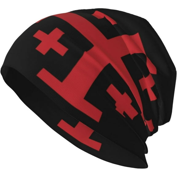 Jerusalem Catholic Cross Beanie Hat Men Women Stretch Slouchy Warm Skull Knit Beanies Cap for Winter Black