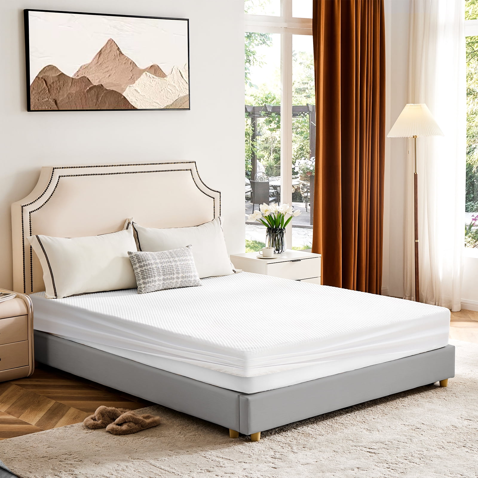 GIANNA Waterproof Mattress Protector (Pillowcase And Pillow Not Included) , Comfortable Solid Color Mattress Cover, White, Queen Size