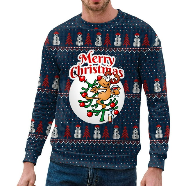 OJinShaWanO Hoodie Couverture Surdimensionnée Hommes Automne et Hiver Décontracté Imprimé de Noël Chandail Col Rond Chandail à Capuchon