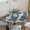 thumbnail image 5 of Blue White Daisy Round Tablecloth for 45-54 Inch Tables,Fitted Table Cover with Elastic Edge,Vintage Farmhouse Butterfly Floral Wood Waterproof Outdoor Table Cloth Protector for Patio Garden Dinner, 5 of 9
